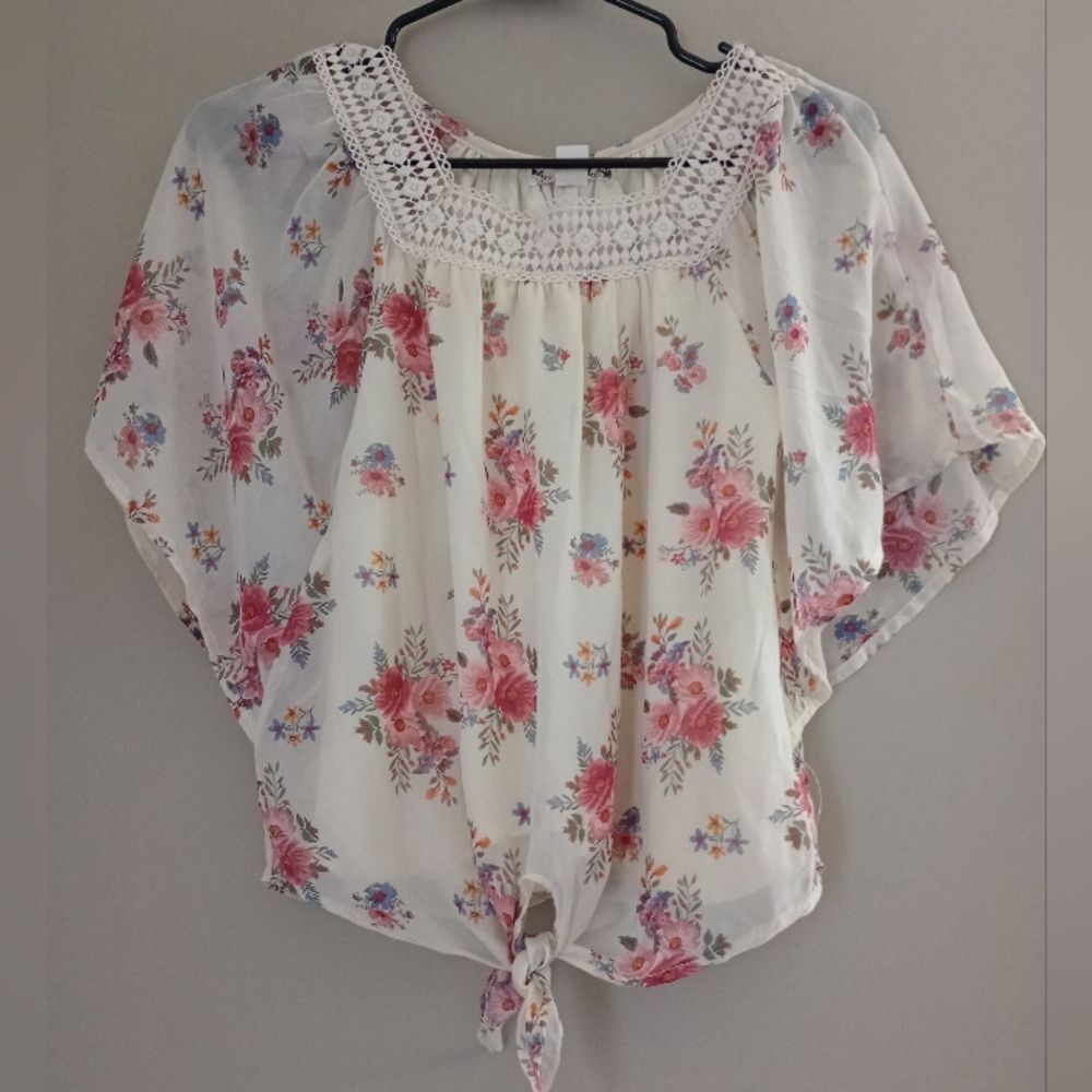 Knitworks Beige Floral Boho Flowy Top Size Medium
